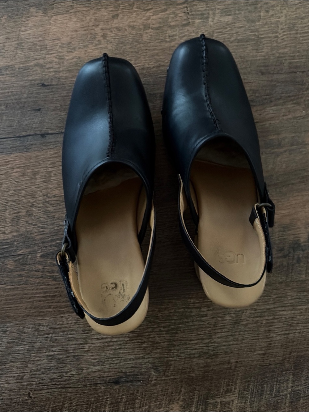 UGG Black Leather Slingback Mules